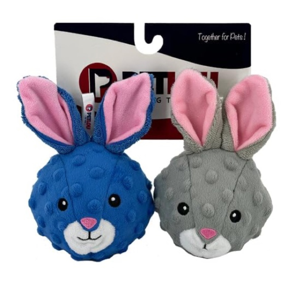 Petlou Dog Toy Rabbit EZ Squeaky Ball Set of 2 Textured Stuffingless Bunny Head